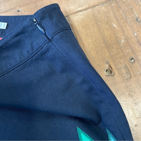 BODEN navy leaf print a-line skirt 6 Modest MIDI Academia Preppy Retro Classic - Picture 3 of 11